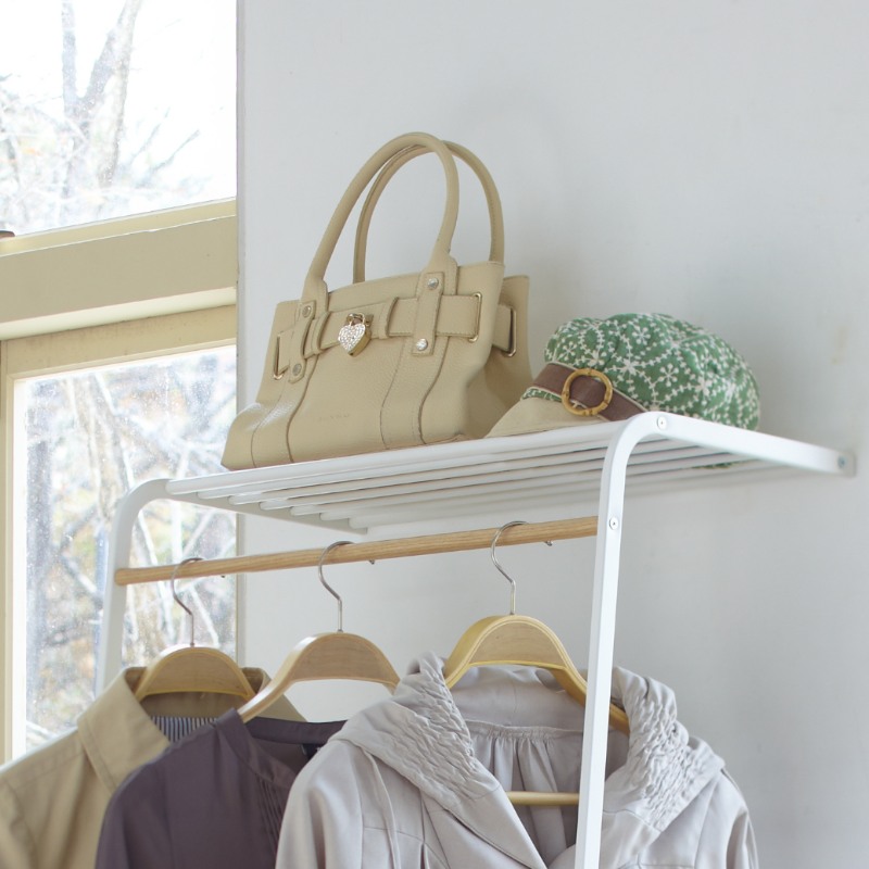 Save Space Metal Leaning Wall Coat Hanger with Shelf